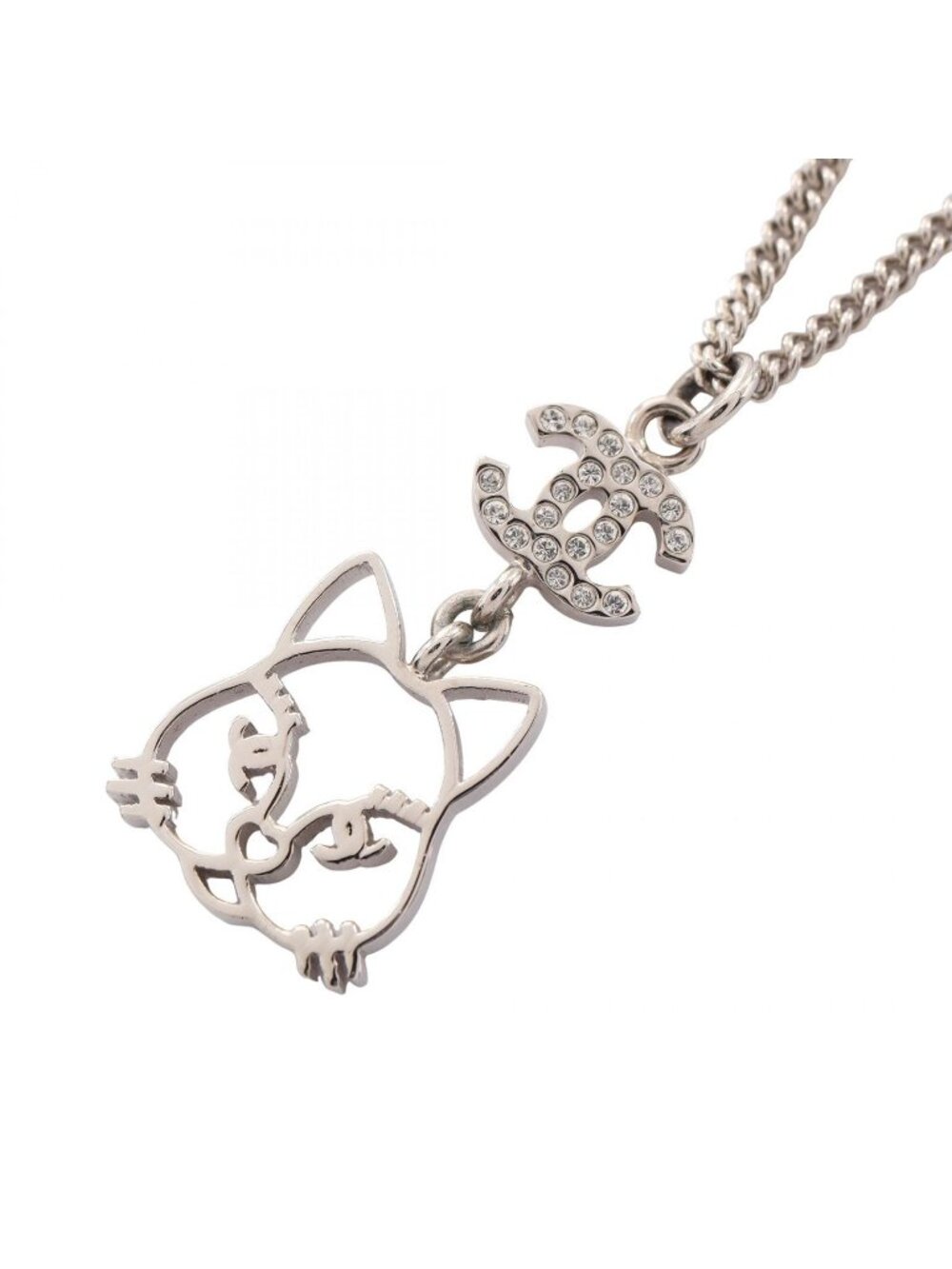 Chanel Necklace CC Logo Cat Silver